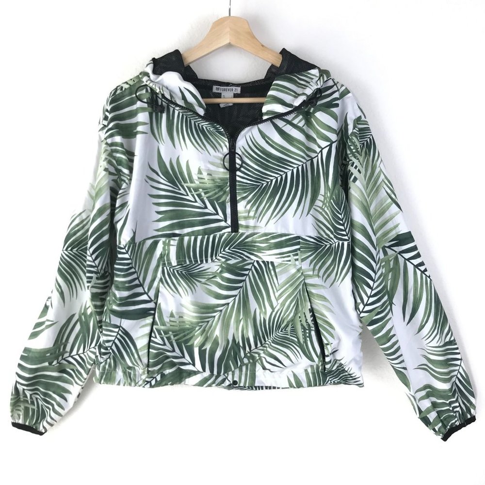 Forever 21 Palm Leaf Print 1/2 Zip Hoodie Size Small